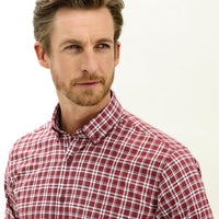 Dark Burgundy Long Sleeve Regular Fit Plaid Sport Shirt