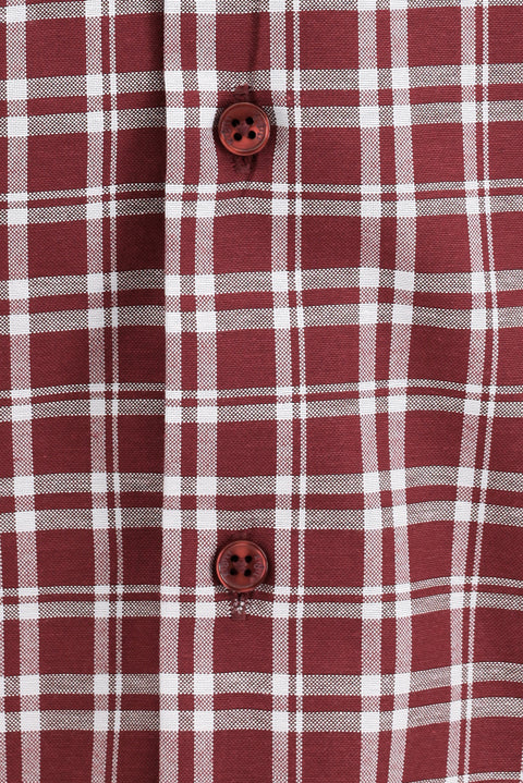 Dark Burgundy Long Sleeve Regular Fit Plaid Sport Shirt
