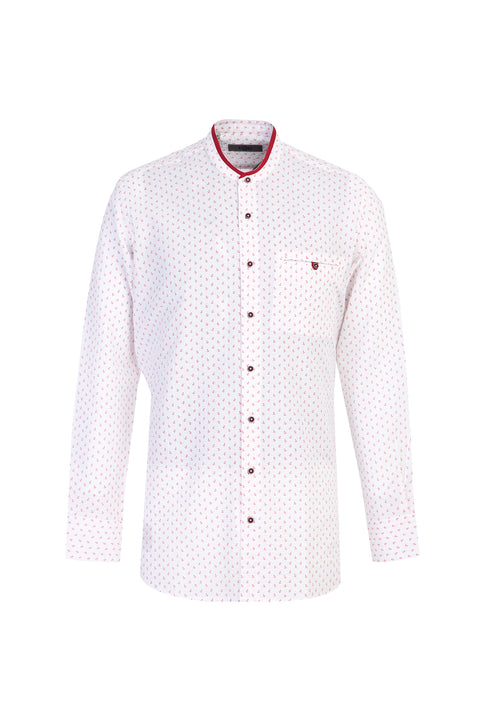 Coral Red Long Sleeve Mandarin Collar Regular Fit Printed Cotton Sport Shirt