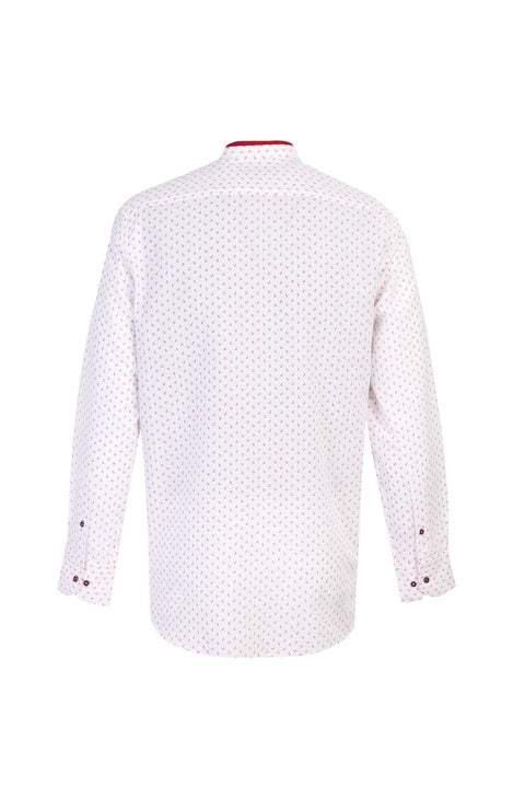 Coral Red Long Sleeve Mandarin Collar Regular Fit Printed Cotton Sport Shirt