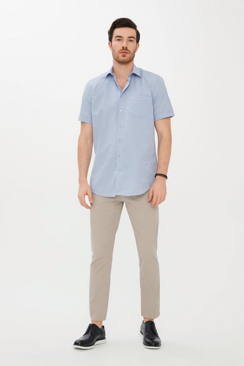 Light Blue Short Sleeve Regular Fit Patterned Shirt