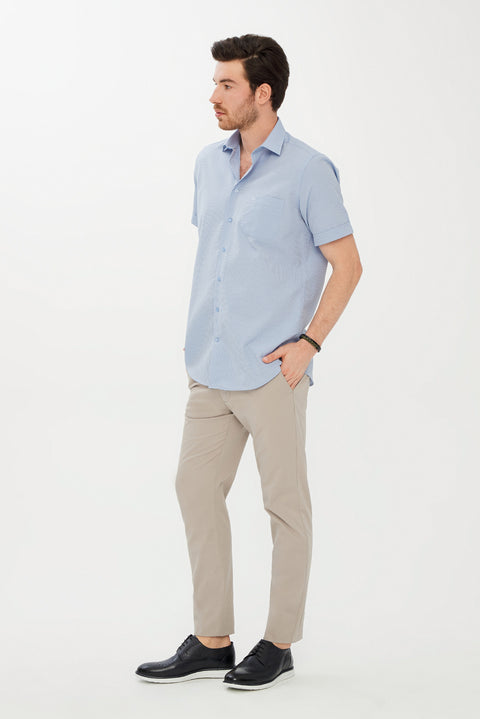 Light Blue Short Sleeve Regular Fit Patterned Shirt