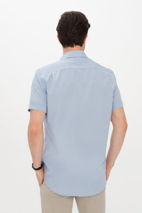 Light Blue Short Sleeve Regular Fit Patterned Shirt