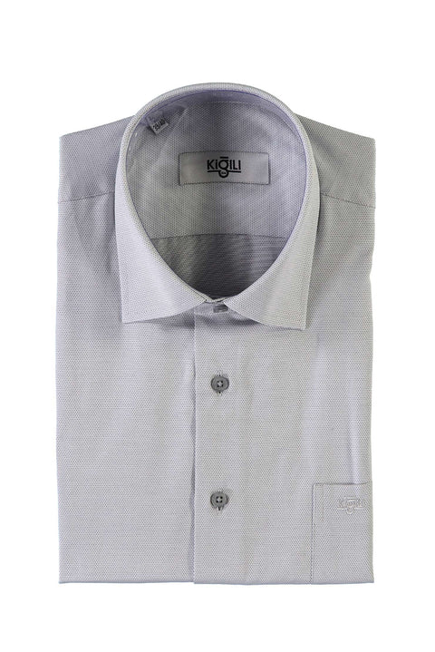Light Gray Short-Sleeved Patterned Classic Shirt