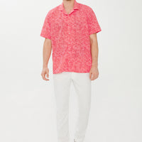 Coral Red Short Sleeve Regular Fit Printed Sport Cotton Shirt