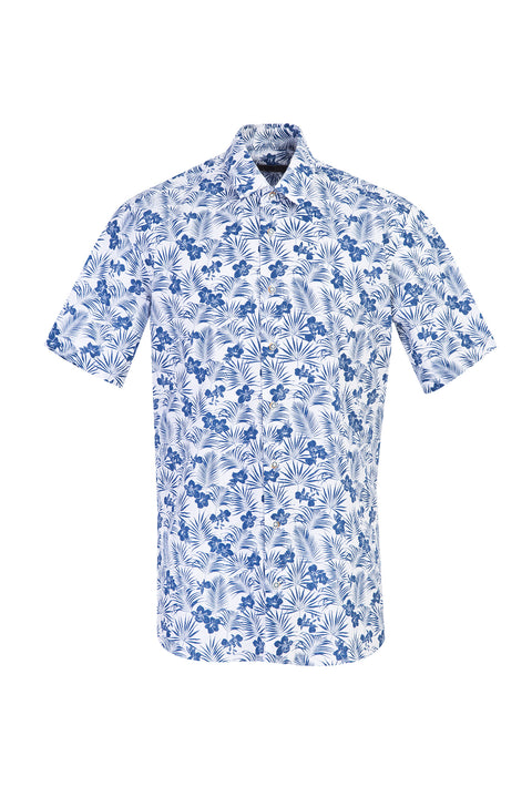 Blue Short-Sleeve Regular Fit Patterned Sport Shirt