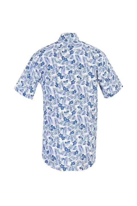 Blue Short-Sleeve Regular Fit Patterned Sport Shirt