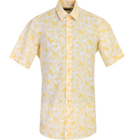 Light Yellow Short Sleeve Regular Fit Patterned Cotton Sport Shirt
