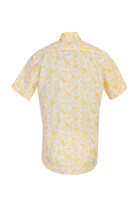Light Yellow Short Sleeve Regular Fit Patterned Cotton Sport Shirt