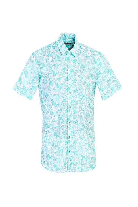 Light Green Short Sleeve Regular Fit Patterned Sport Cotton Shirt