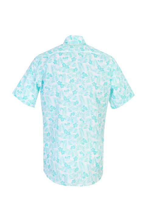 Light Green Short Sleeve Regular Fit Patterned Sport Cotton Shirt