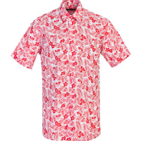 Coral Red Short Sleeve Regular Fit Patterned Sport Shirt