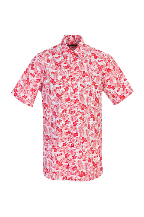 Coral Red Short Sleeve Regular Fit Patterned Sport Shirt