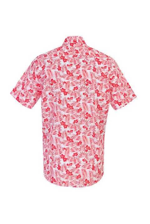 Coral Red Short Sleeve Regular Fit Patterned Sport Shirt