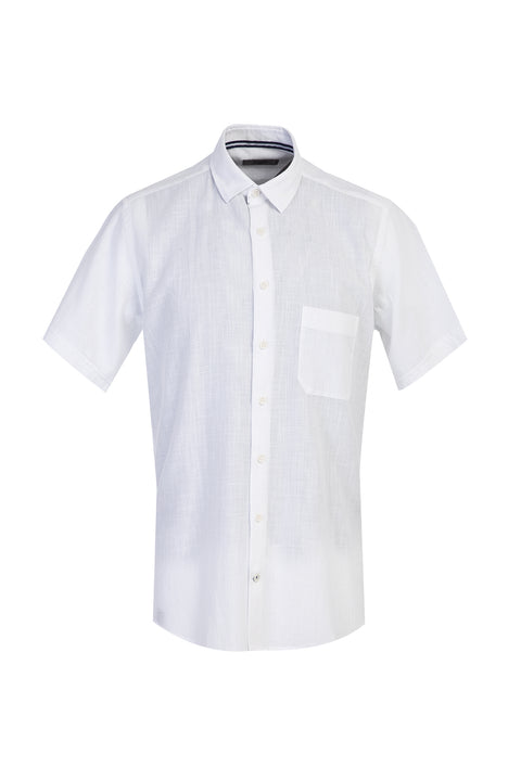 White Short-Sleeve Regular Fit Cotton Shirt