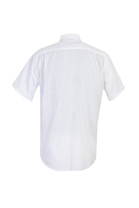 White Short-Sleeve Regular Fit Cotton Shirt