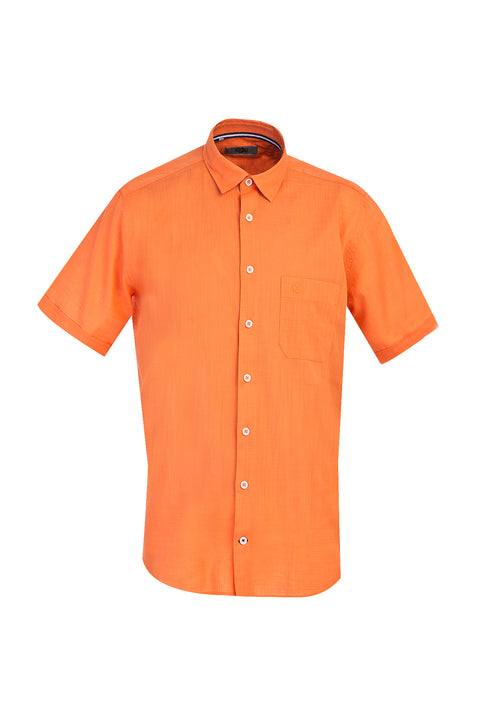 Medium Orange Short Sleeve Regular Fit Cotton Shirt