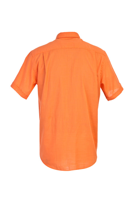Medium Orange Short Sleeve Regular Fit Cotton Shirt