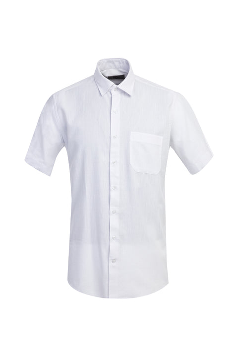 White Short-Sleeve Regular Fit Patterned Shirt