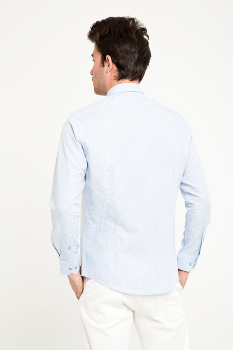 Açık Mavi Uzun Kol Slim Fit Dar Kesim Baskılı Pamuk Gömlek