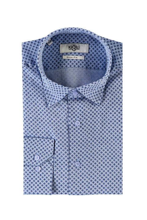 Aviator Blue PN Cotton Printed Slim UK Shirt