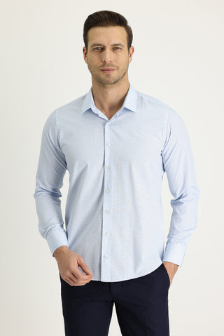  Mavi Uzun Kol Slim Fit Dar Kesim Desenli Gömlek