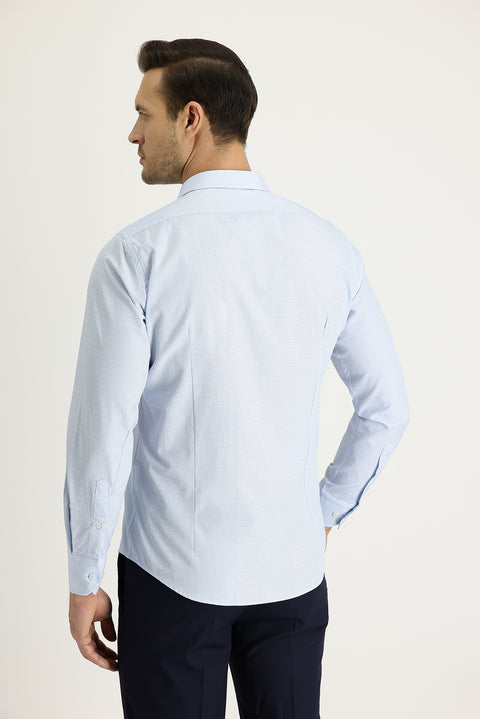 Blue Long Sleeve Slim Fit Patterned Shirt