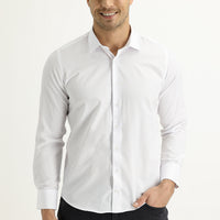 White Long Sleeve Slim Fit Patterned Shirt