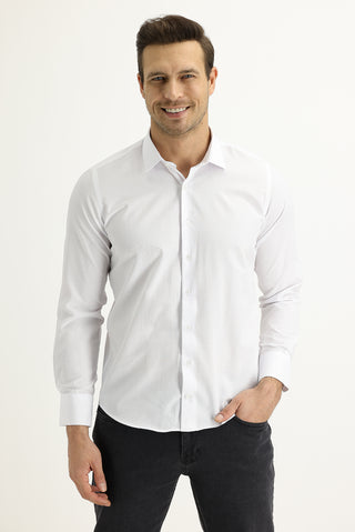  Beyaz Uzun Kol Slim Fit Dar Kesim Desenli Gömlek