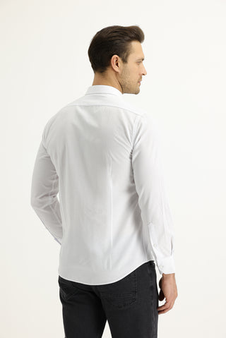  Beyaz Uzun Kol Slim Fit Dar Kesim Desenli Gömlek