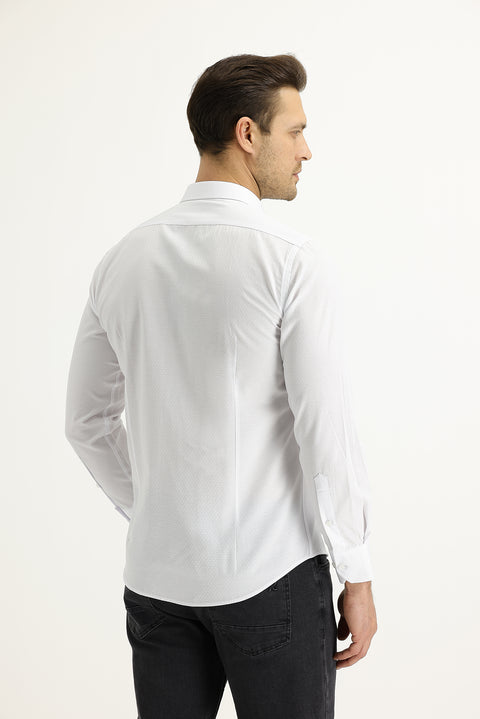 White Long Sleeve Slim Fit Patterned Shirt