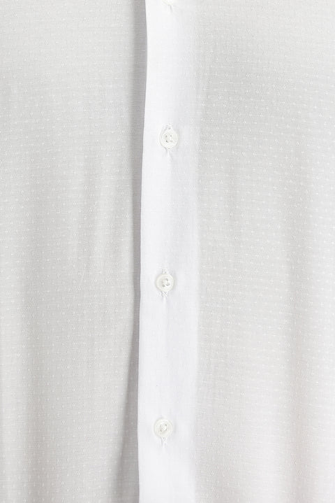 White Long Sleeve Slim Fit Patterned Shirt