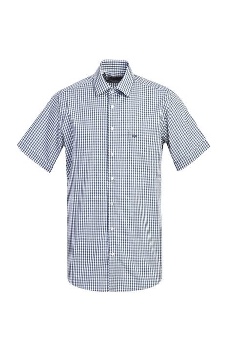 Light Navy Short Sleeve Regular Fit Plaid Shirt