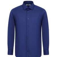 Mid-Navy Long Sleeve Slim Fit Non-Iron Sateen Classic Cotton Shirt