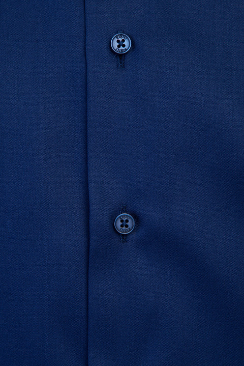 Mid-Navy Long Sleeve Slim Fit Non-Iron Sateen Classic Cotton Shirt