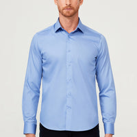 Aqua Mavisi Uzun Kol Slim Fit Dar Kesim Non Iron Saten Klasik Pamuklu Gömlek