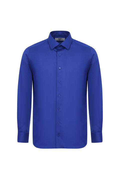 Navy Blue Long Sleeve Slim Fit Narrow Cut Non-Iron Satin Classic Cotton Shirt
