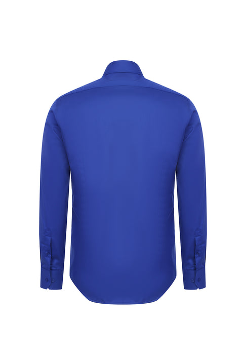 Navy Blue Long Sleeve Slim Fit Narrow Cut Non-Iron Satin Classic Cotton Shirt