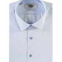 Uçuk Mavi Kısa Kol Slim Fit Dar Kesim Desenli Gömlek