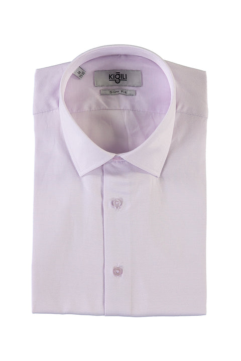 Lilac Short Sleeve Slim Fit Narrow Cut Patterned Shirt
