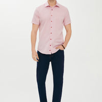 Dark Red Short Sleeve Slim Fit Patterned Shirt