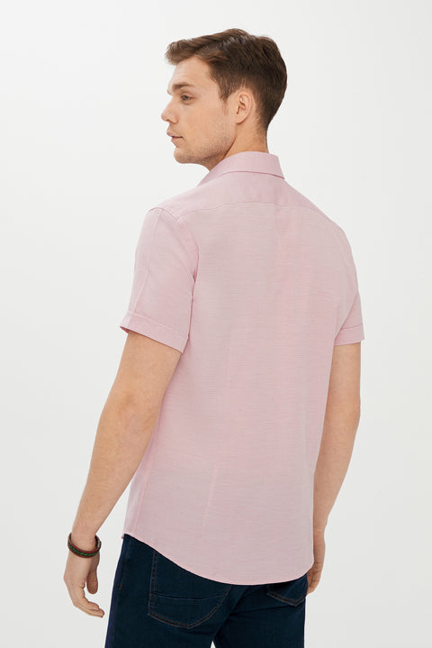 Dark Red Short Sleeve Slim Fit Patterned Shirt