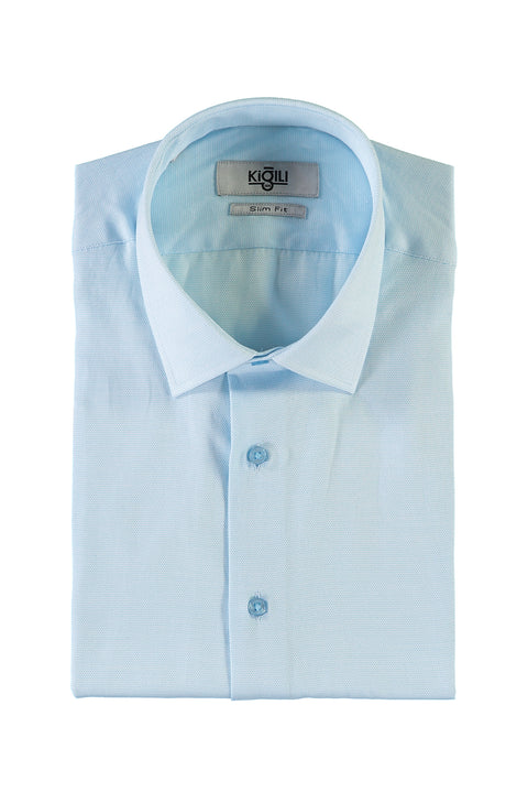 Light Turquoise Short Sleeve Slim Fit Shirt
