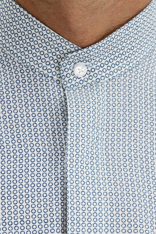  Orta Bej Kısa Kol Slim Fit Dar Kesim Desenli Hakim Yaka Pamuk Gömlek