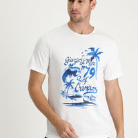 White Crew Neck Regular Fit Printed Cotton T-shirt