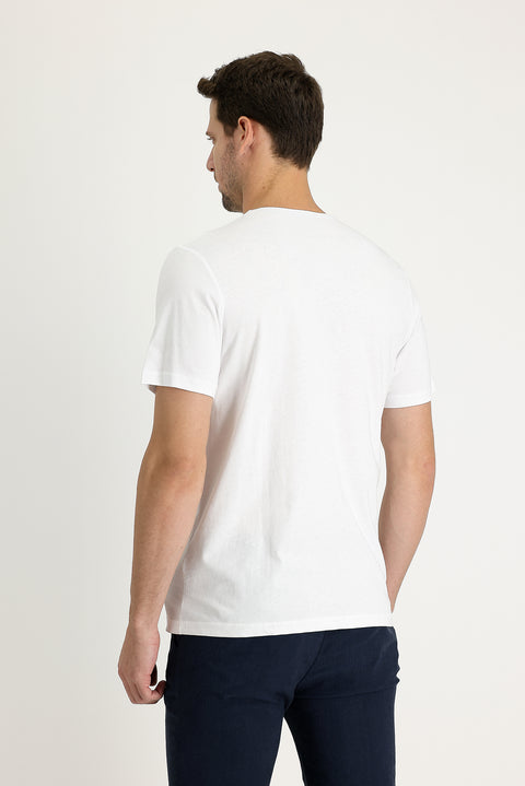 White Crew Neck Regular Fit Printed Cotton T-shirt