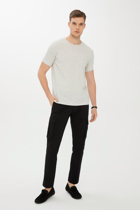 Light Grey Melange Crew Neck Slim Fit T-Shirt