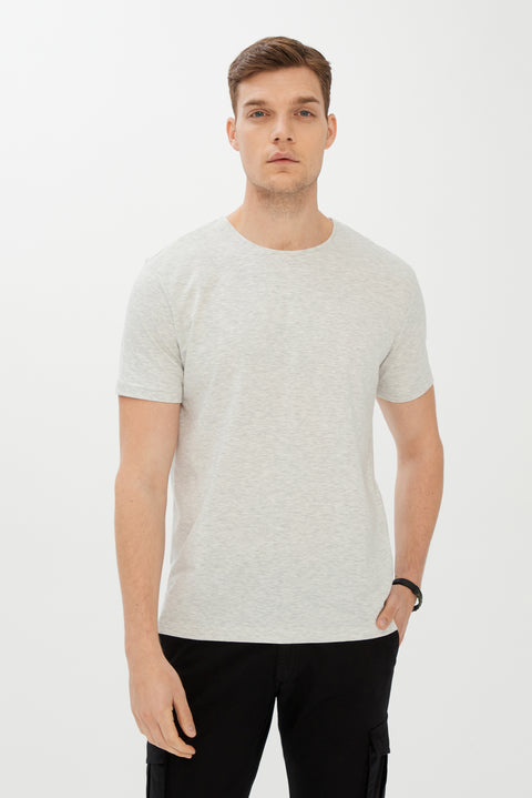 Light Grey Melange Crew Neck Slim Fit T-Shirt