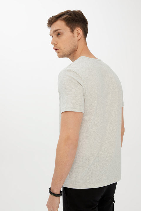 Light Grey Melange Crew Neck Slim Fit T-Shirt