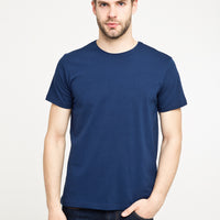 Medium Navy Crew Neck Plain Slim Fit Narrow Cut T-Shirt